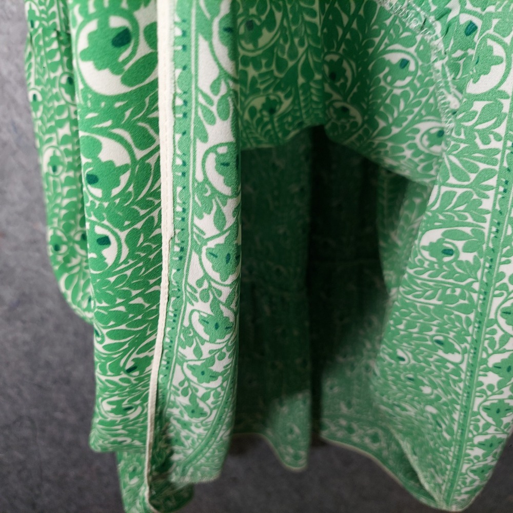 Max Studio Women Dress L Green Artsy Cottagecore Boho Tiered  Floral Maxi Button - Picture 6 of 11